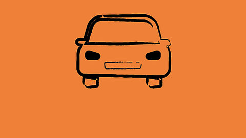 banner met oranje vlak met afbeelding van een auto