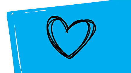 blauw vlak met afbeelding van een hartje