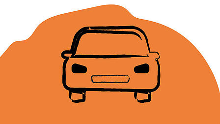oranje vlak met afbeelding van auto